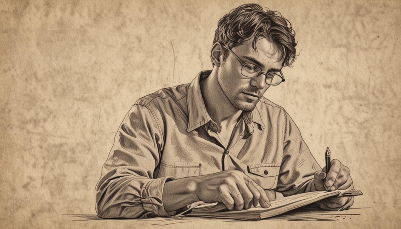 A person sitting in a comfortable reading chair in a warm, well-lit study, deeply engaged with an open book, pen in hand making notes in the margins. Their face shows intense concentration and curiosity, with furrowed brow and focused eyes scanning the pages. The scene captures the physical act of a