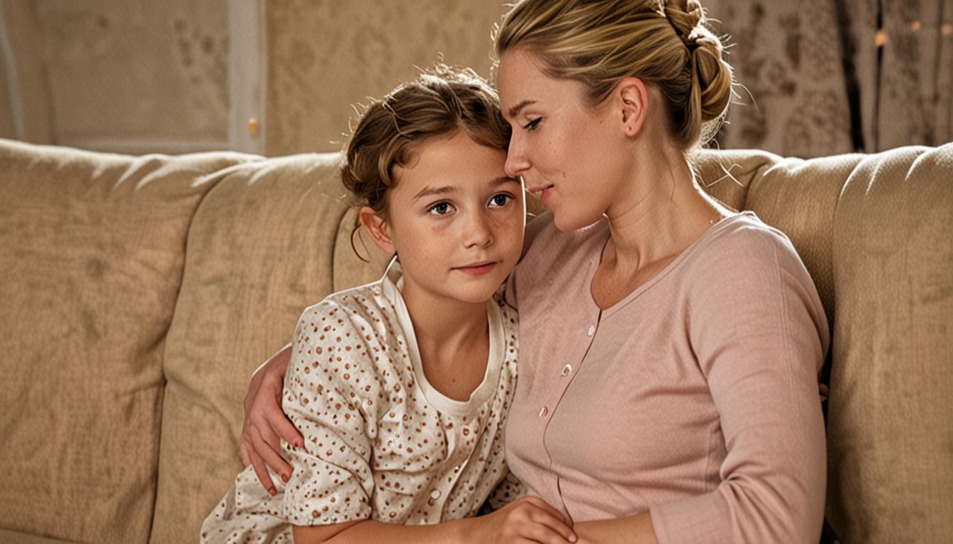 A warm, intimate scene showing a caring parent or caregiver gently responding to a young child's needs, perhaps comforting them during a moment of distress or engaging in nurturing play. The caregiver displays attentive body language, making eye contact and showing emotional availability, while the 